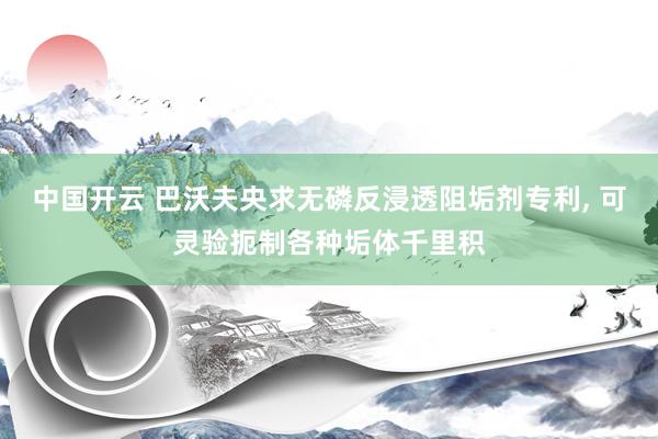 中国开云 巴沃夫央求无磷反浸透阻垢剂专利， 可灵验扼制各种垢体千里积